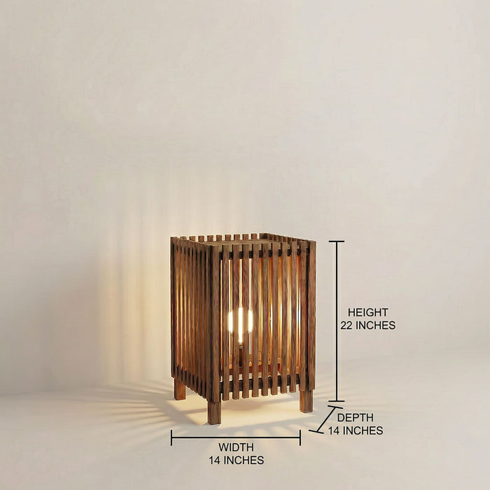 Renard Wooden Floor Lamp with Brown Base and Jute Fabric Lampshade