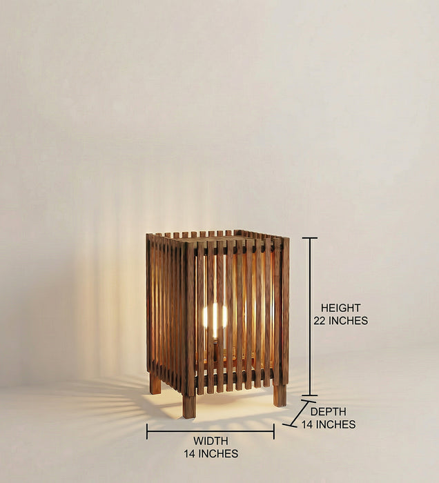 Renard Wooden Floor Lamp with Brown Base and Jute Fabric Lampshade