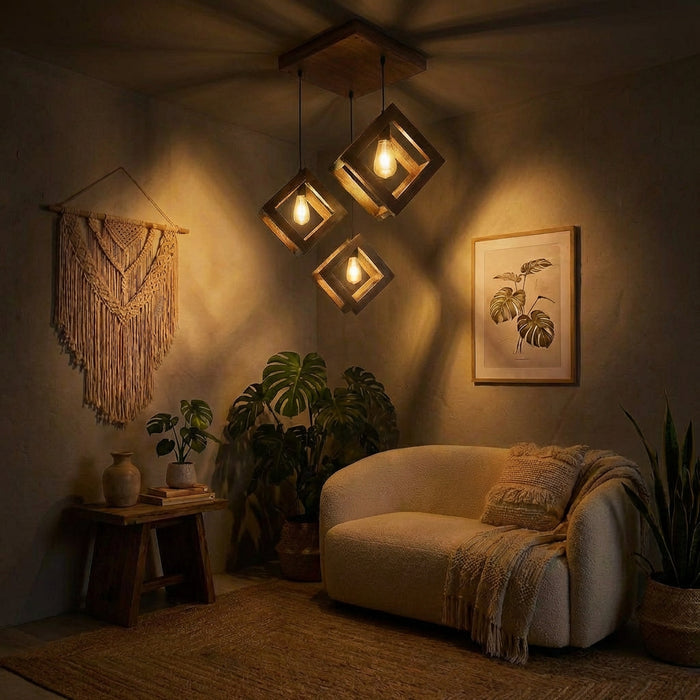 Rhombus Brown Cluster Hanging Lamp