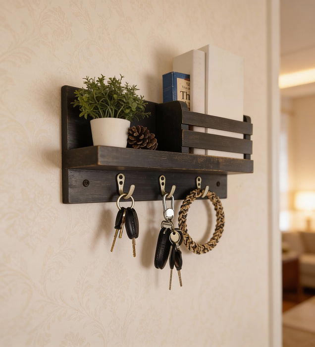 Richmond Wooden Wall Shelf Organiser with Key Holders