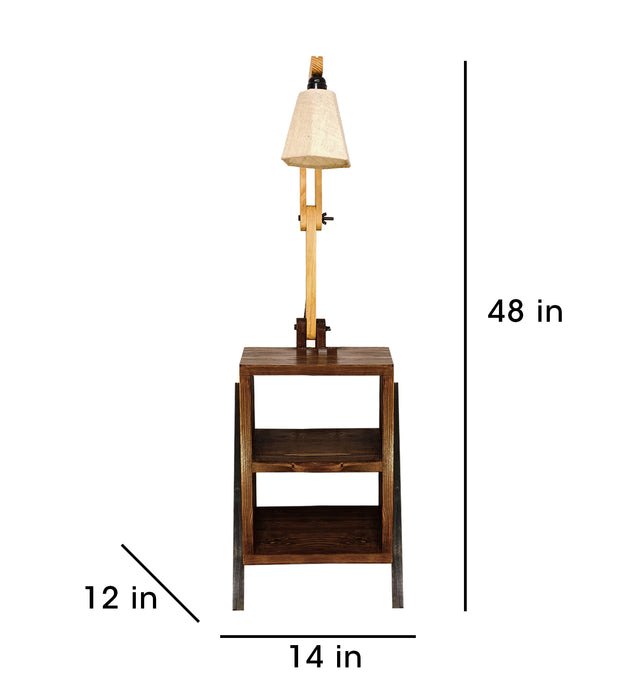 Ronan Wooden Floor Lamp with Brown Base and Jute Fabric Lampshade