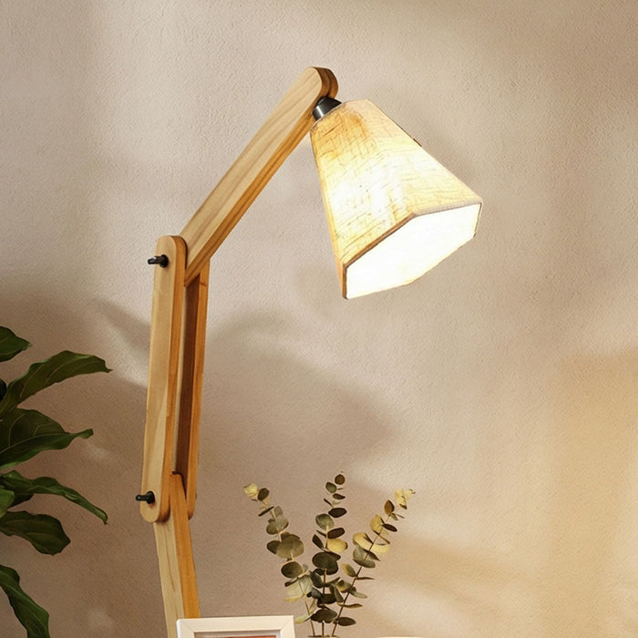 Ronan Wooden Floor Lamp with Brown Base and Jute Fabric Lampshade