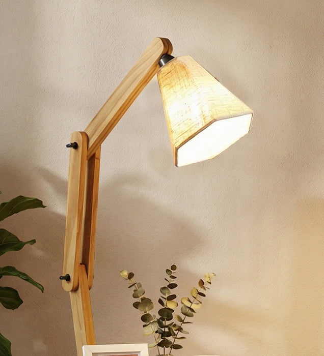 Ronan Wooden Floor Lamp with Brown Base and Jute Fabric Lampshade
