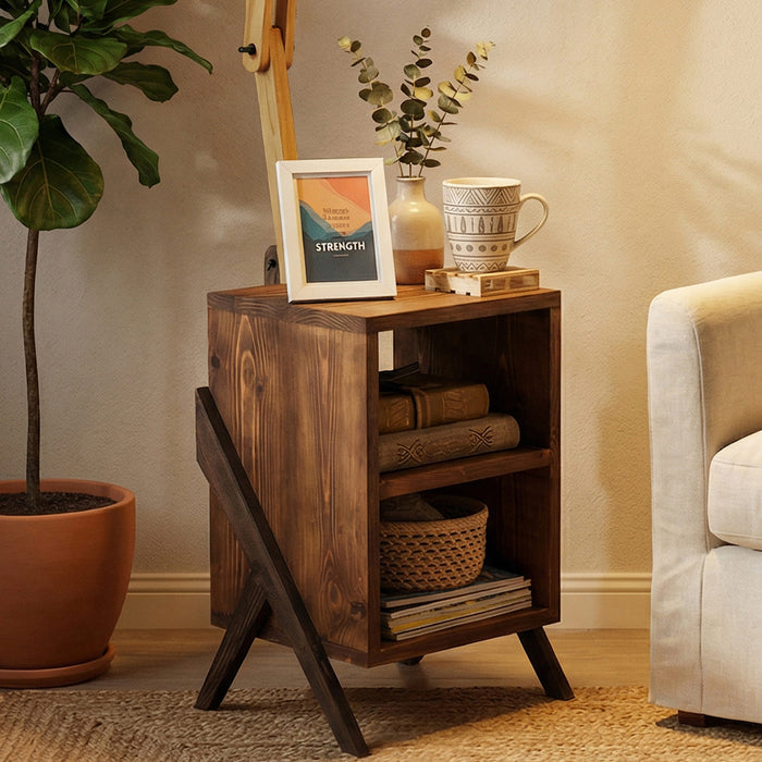 Ronan Wooden Floor Lamp with Brown Base and Jute Fabric Lampshade