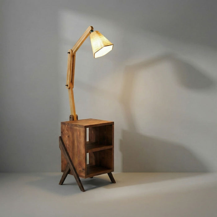 Ronan Wooden Floor Lamp with Brown Base and Jute Fabric Lampshade