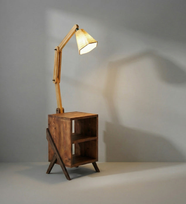 Ronan Wooden Floor Lamp with Brown Base and Jute Fabric Lampshade
