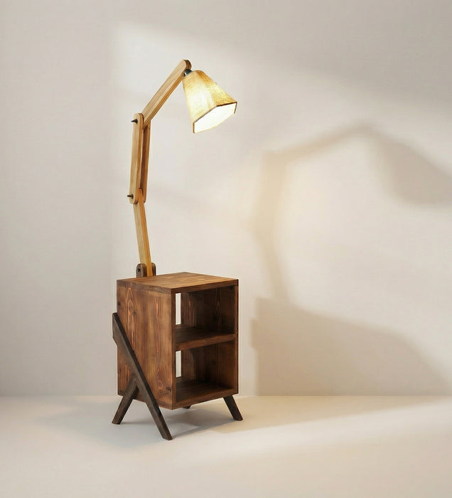 Ronan Wooden Floor Lamp with Brown Base and Jute Fabric Lampshade