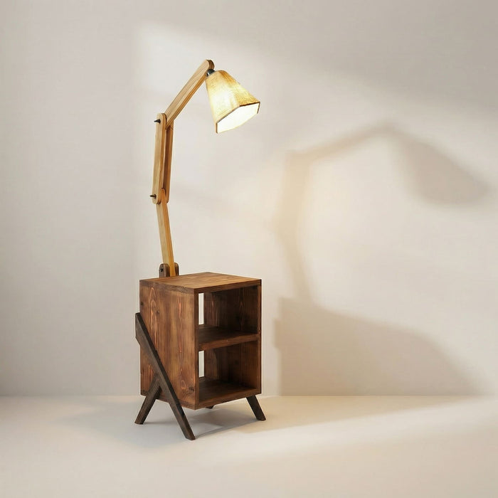 Ronan Wooden Floor Lamp with Brown Base and Jute Fabric Lampshade