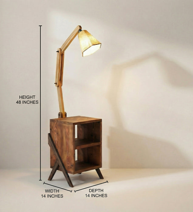 Ronan Wooden Floor Lamp with Brown Base and Jute Fabric Lampshade