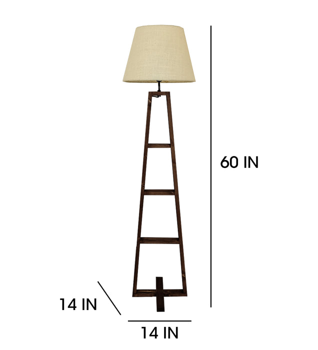 Salita Wooden Floor Lamp with Brown Base and Beige Fabric Lampshade