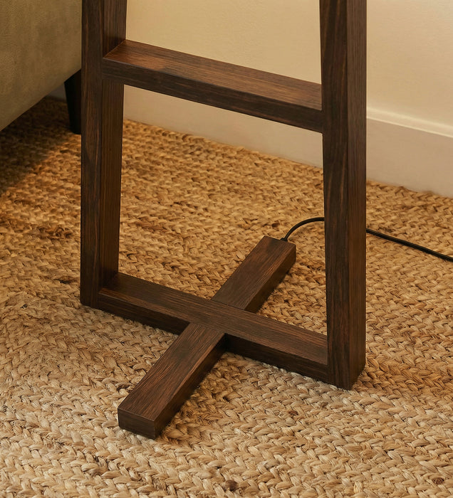 Salita Wooden Floor Lamp with Brown Base and Beige Fabric Lampshade