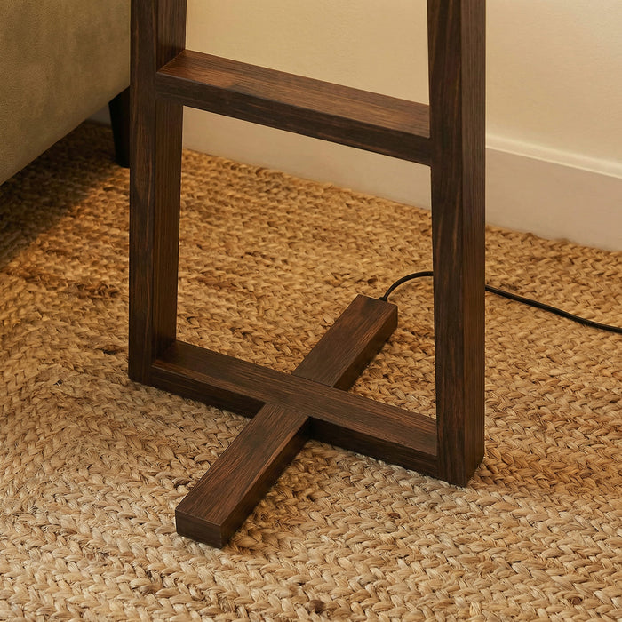 Salita Wooden Floor Lamp with Brown Base and Beige Fabric Lampshade