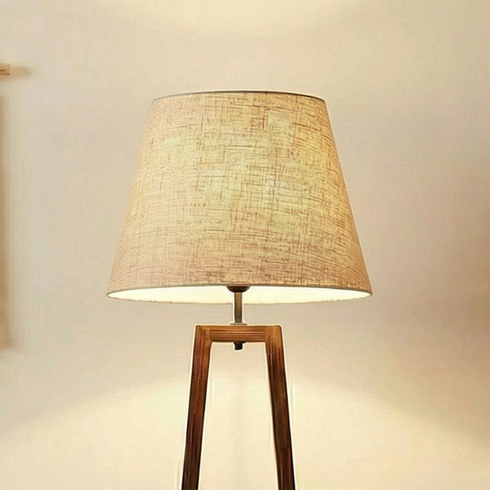 Salita Wooden Floor Lamp with Brown Base and Beige Fabric Lampshade