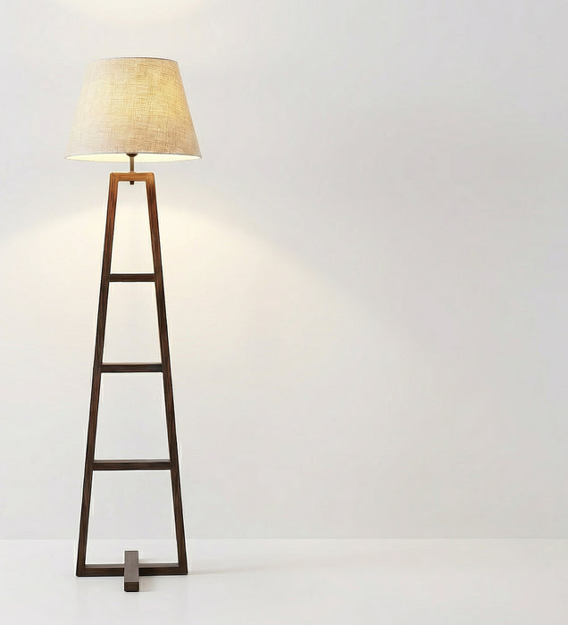 Salita Wooden Floor Lamp with Brown Base and Beige Fabric Lampshade