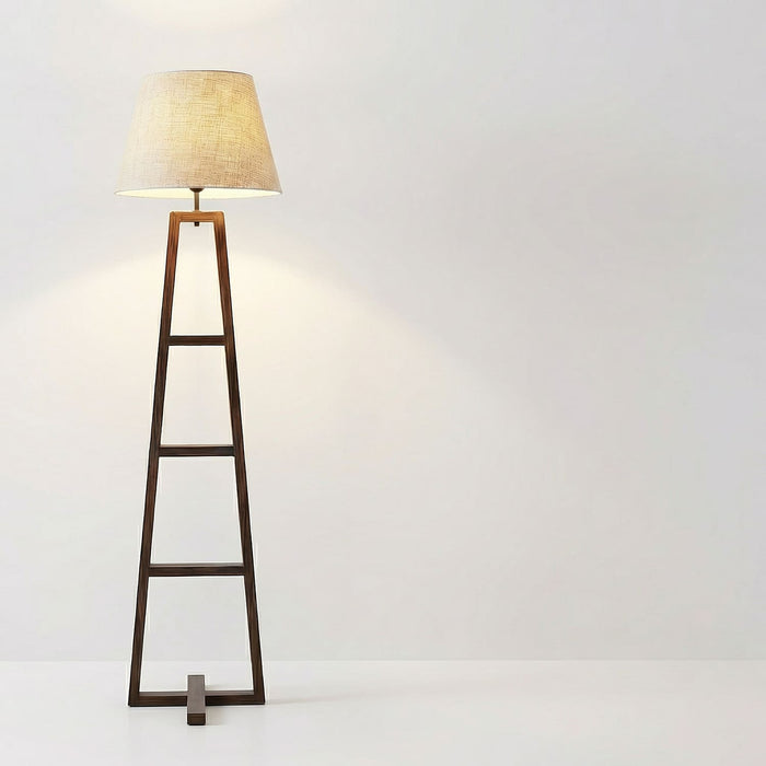 Salita Wooden Floor Lamp with Brown Base and Beige Fabric Lampshade
