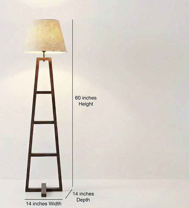 Salita Wooden Floor Lamp with Brown Base and Beige Fabric Lampshade