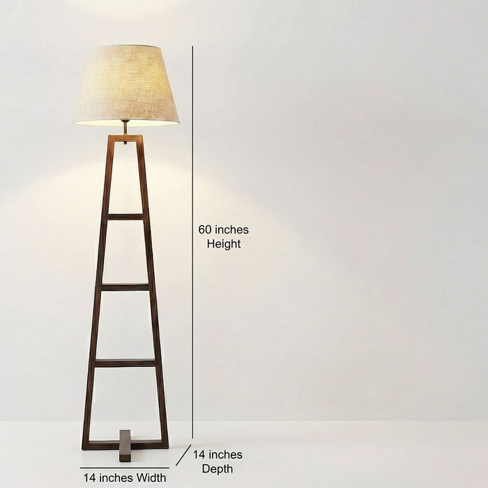 Salita Wooden Floor Lamp with Brown Base and Beige Fabric Lampshade