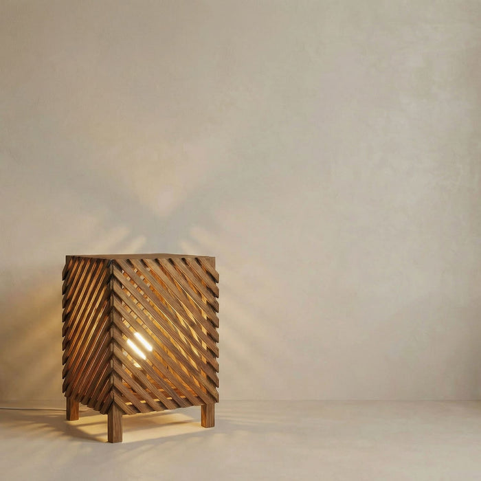Serge Wooden Floor Lamp with Brown Base and Jute Fabric Lampshade