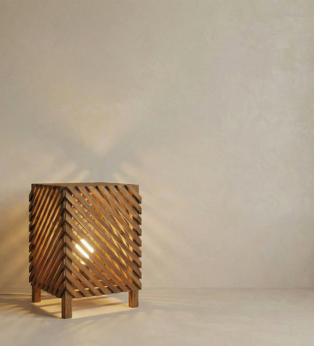 Serge Wooden Floor Lamp with Brown Base and Jute Fabric Lampshade