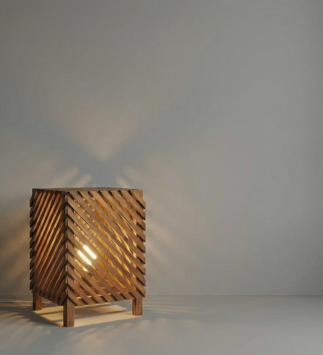 Serge Wooden Floor Lamp with Brown Base and Jute Fabric Lampshade