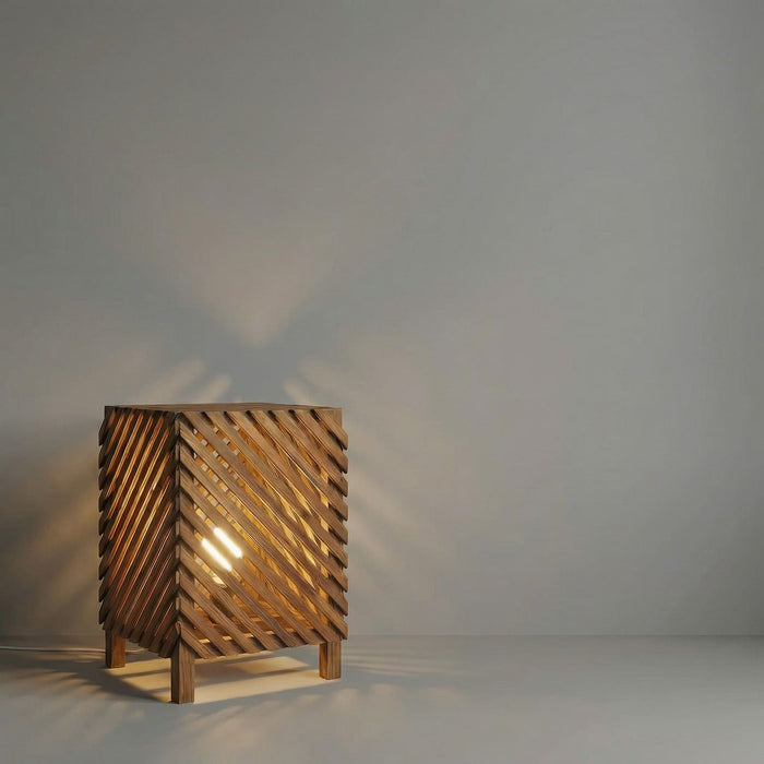 Serge Wooden Floor Lamp with Brown Base and Jute Fabric Lampshade