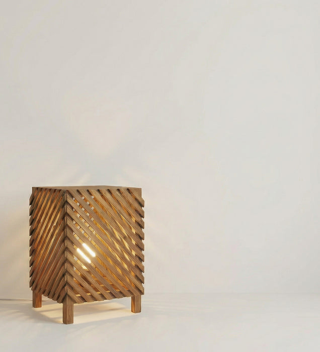 Serge Wooden Floor Lamp with Brown Base and Jute Fabric Lampshade