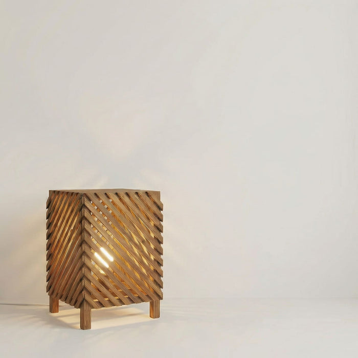 Serge Wooden Floor Lamp with Brown Base and Jute Fabric Lampshade