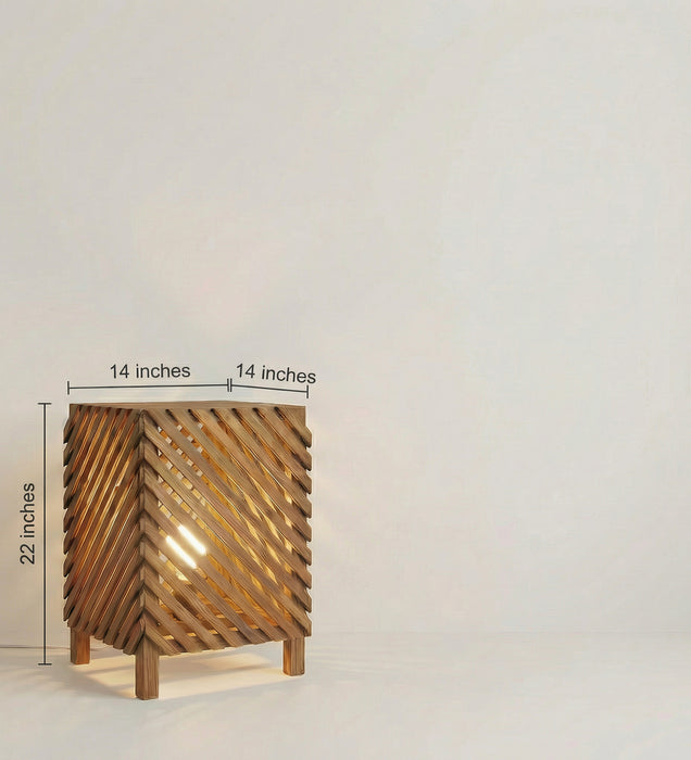 Serge Wooden Floor Lamp with Brown Base and Jute Fabric Lampshade