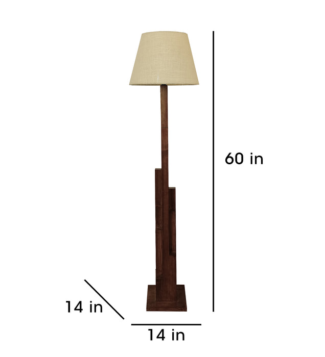 Skyline Wooden Floor Lamp with Beige Base and Red Printed Fabric Lampshade