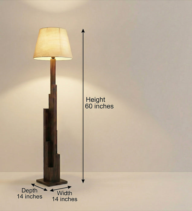 Skyline Wooden Floor Lamp with Brown Base and Beige Fabric Lampshade