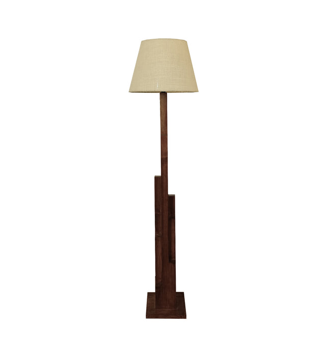 Skyline Wooden Floor Lamp with Beige Base and Red Printed Fabric Lampshade