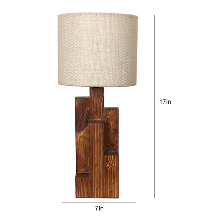 Skyline Brown Wooden Table Lamp with Yellow Printed Fabric Lampshade