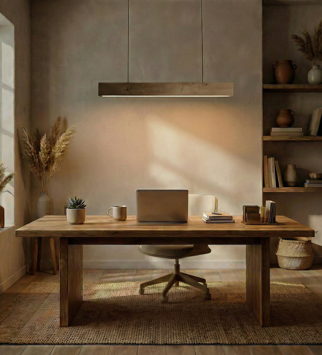 Slimline 36 Beige Wooden LED Hanging Lamp