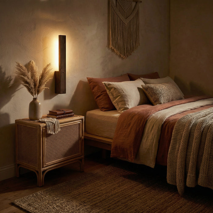 Slimline Brown Wooden LED Wall Light