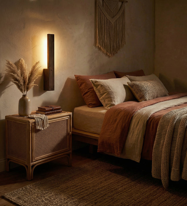 Slimline Brown Wooden LED Wall Light