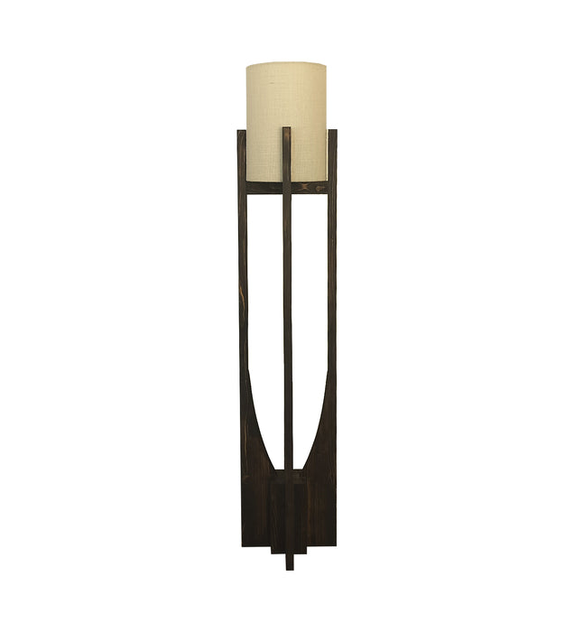 Solitaire Wooden Floor Lamp with Brown Base and Beige Fabric Lampshade