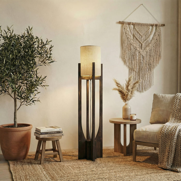 Solitaire Wooden Floor Lamp with Jute Lampshade