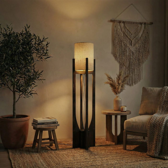 Solitaire Wooden Floor Lamp with Jute Lampshade