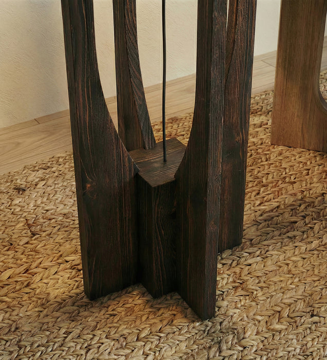 Solitaire Wooden Floor Lamp with Brown Base and Beige Fabric Lampshade