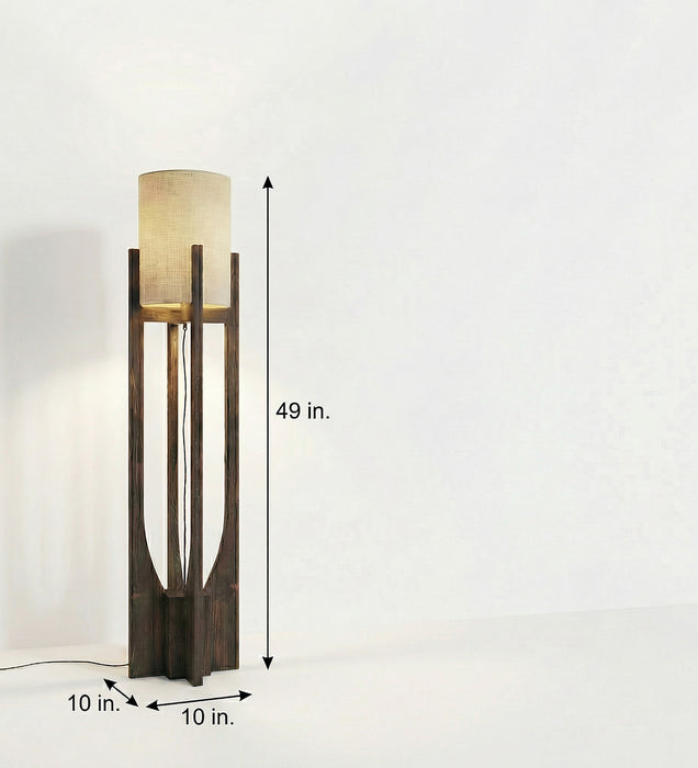 Solitaire Wooden Floor Lamp with Brown Base and Beige Fabric Lampshade
