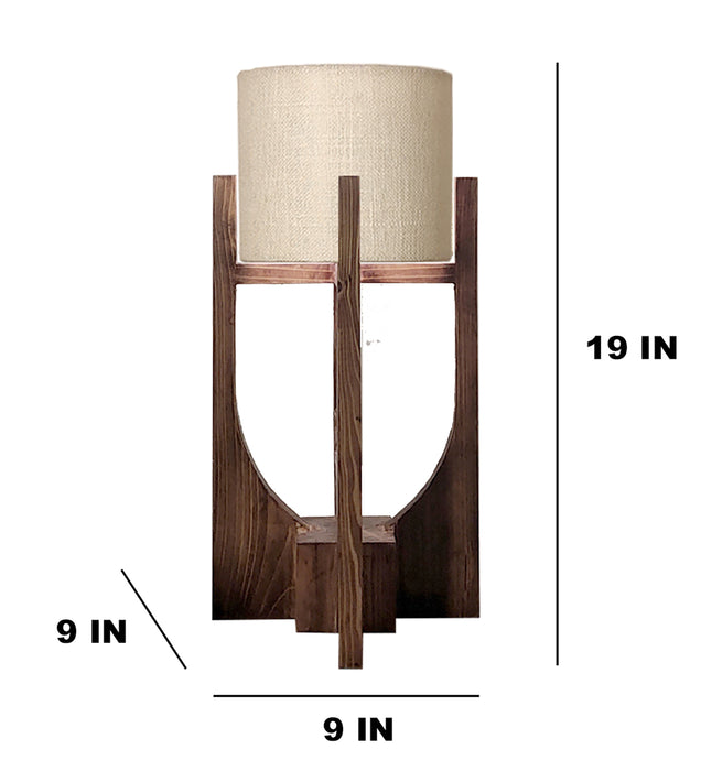 Solitaire Wooden Table Lamp with Brown Base and Yellow Fabric Lampshade