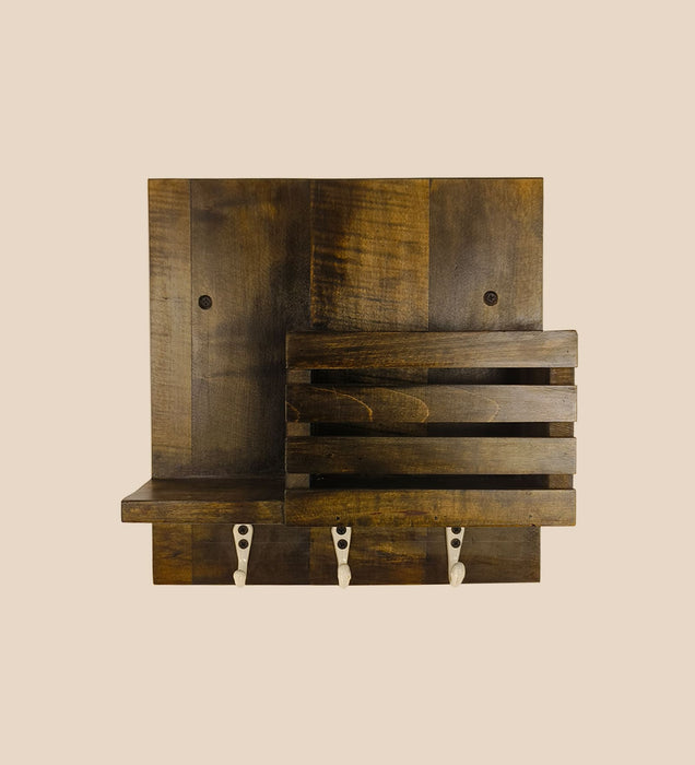Somerset Wooden Wall Shelf Organiser with Key Holders