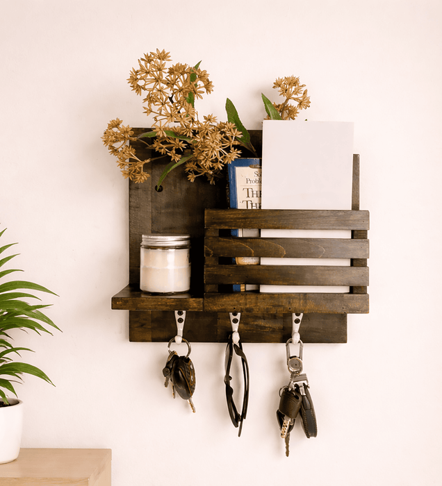 Somerset Wooden Wall Shelf Organiser with Key Holders