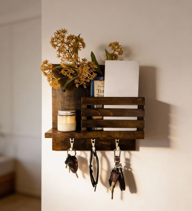 Somerset Wooden Wall Shelf Organiser with Key Holders