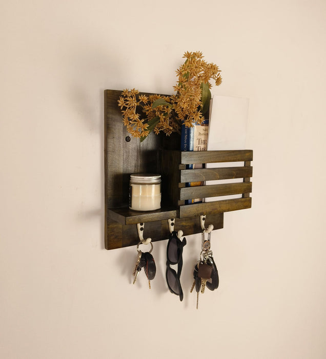 Somerset Wooden Wall Shelf Organiser with Key Holders