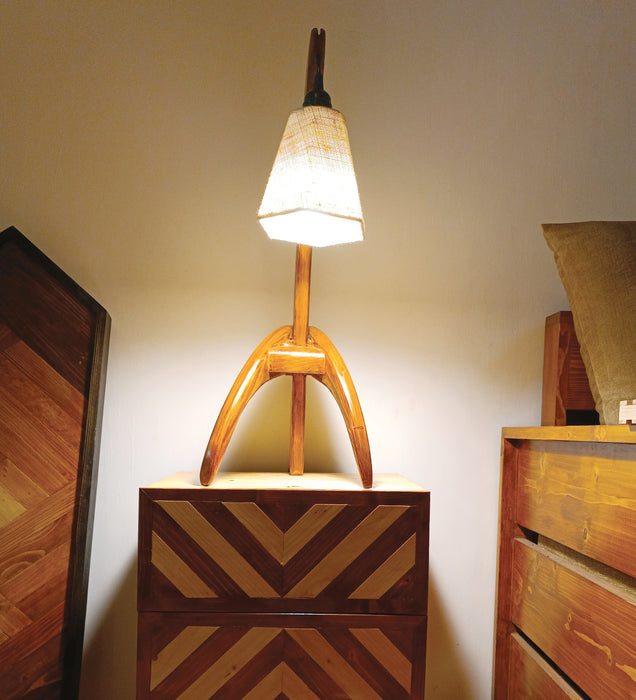 Species Brown Wooden Table Lamp with White Jute Lampshade