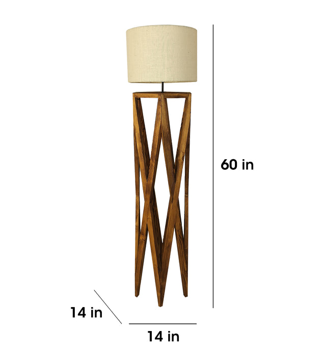 Spectre Wooden Floor Lamp with Brown Base and Jute Fabric Lampshade