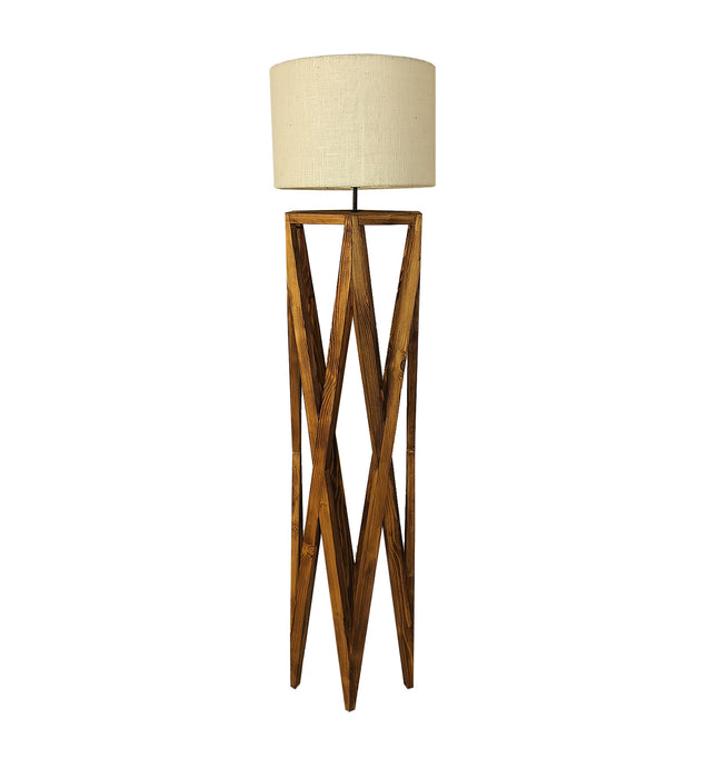 Spectre Wooden Floor Lamp with Brown Base and Jute Fabric Lampshade