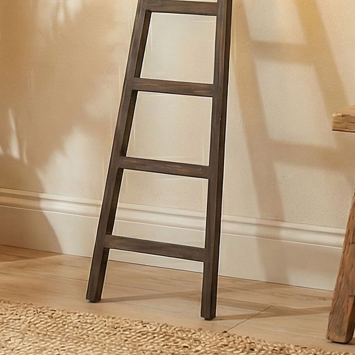 Stairway Wooden Floor Lamp with Brown Base and Jute Fabric Lampshade