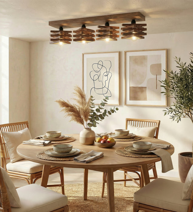 Star Brown Wooden 4 Series Ceiling Lamp